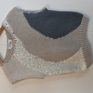 Vintage 80s Sheridan Unique Made Heather Blue Cream Knit Sweater Vest Womens L
